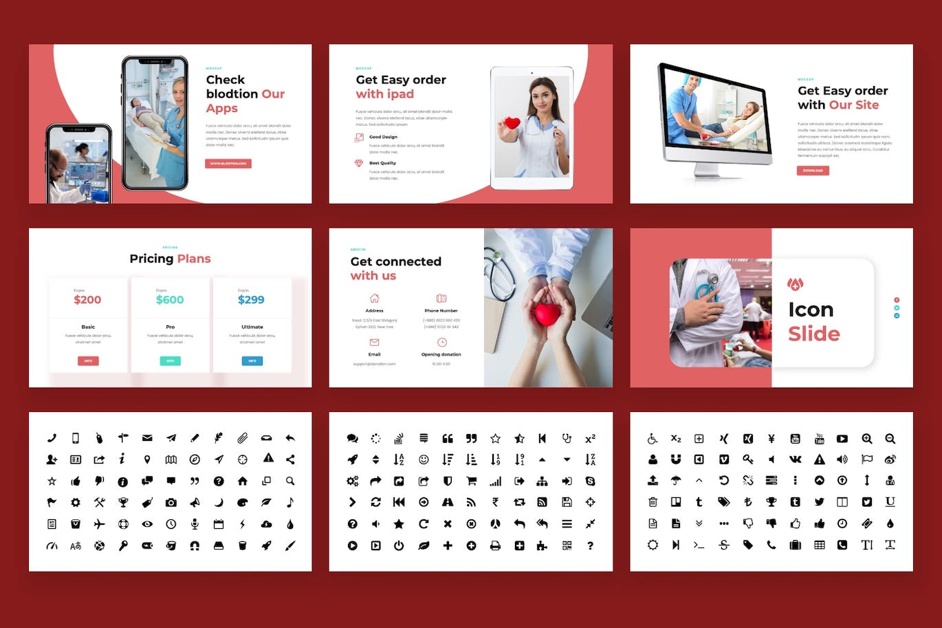 献血活动PPT幻灯片模板下载 BLODTION – Blood Donation Powerpoint Template 幻灯图表 第5张