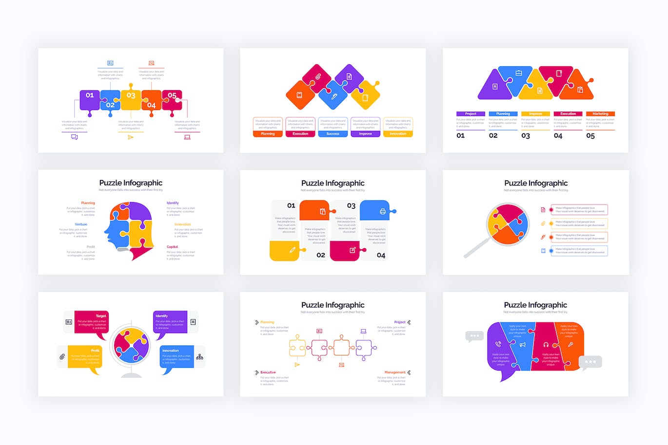 现代教育拼图信息图表设计AI矢量模板 Education Puzzle Illustrator Infographics 幻灯图表 第3张