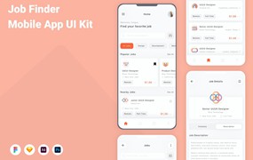 招聘求职应用程序App界面设计UI套件 Job Finder Mobile App UI Kit