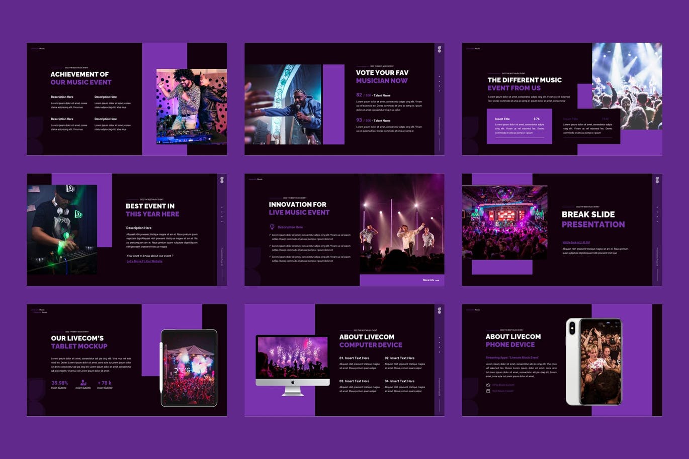 音乐活动演示文稿PPT模板 Livecom – Music Event PowerPoint Template 幻灯图表 第4张