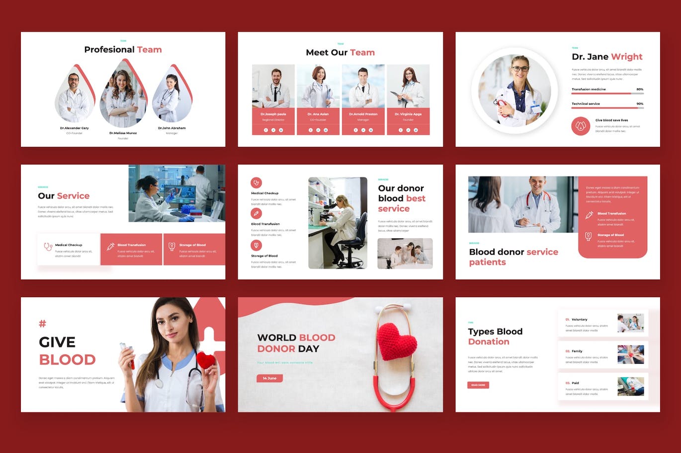 献血活动PPT幻灯片模板下载 BLODTION – Blood Donation Powerpoint Template 幻灯图表 第4张