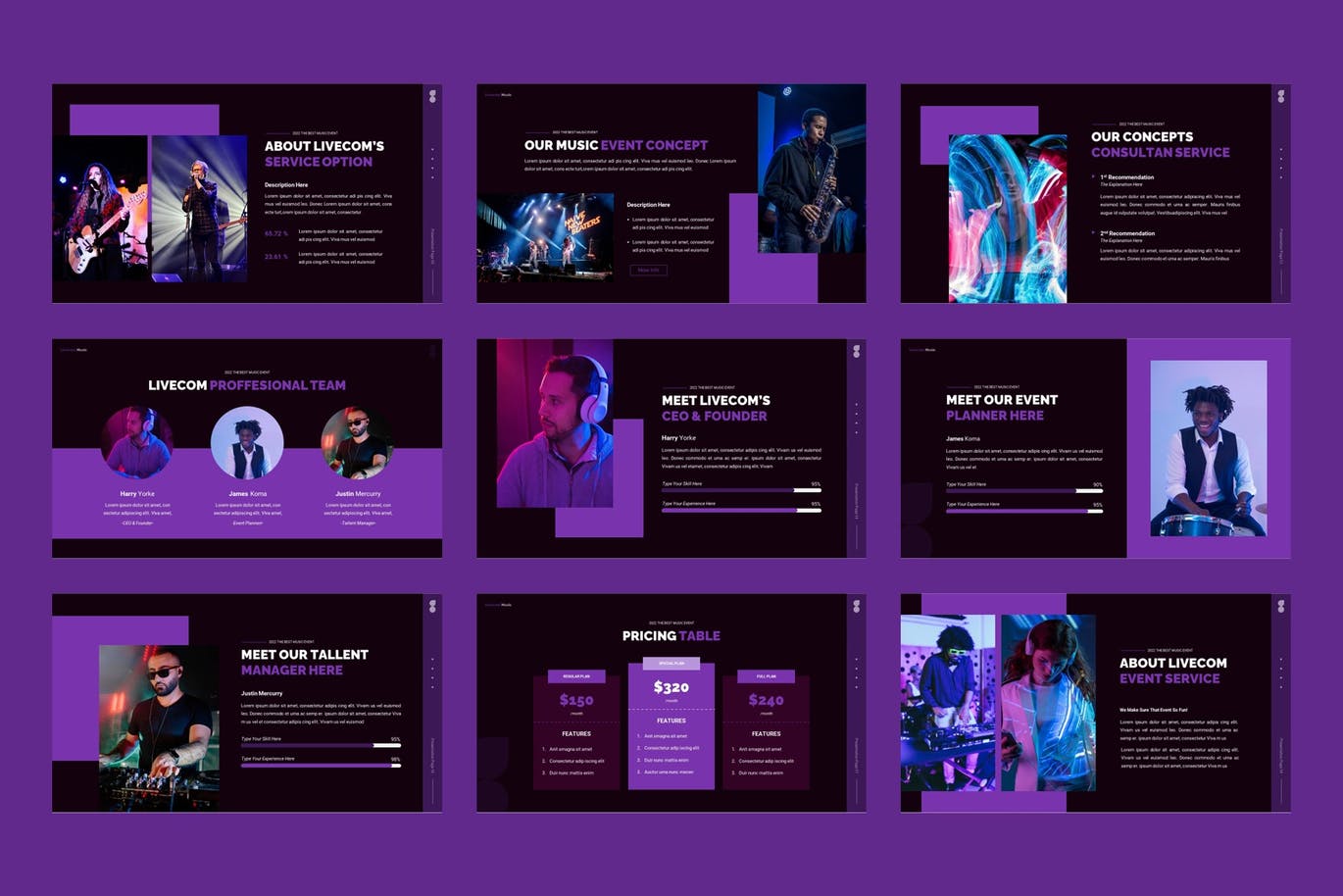音乐活动演示文稿PPT模板 Livecom – Music Event PowerPoint Template 幻灯图表 第3张