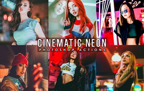 电影霓虹灯照片效果Photoshop动作 Cinematic Neon Portrait Photoshop Actions