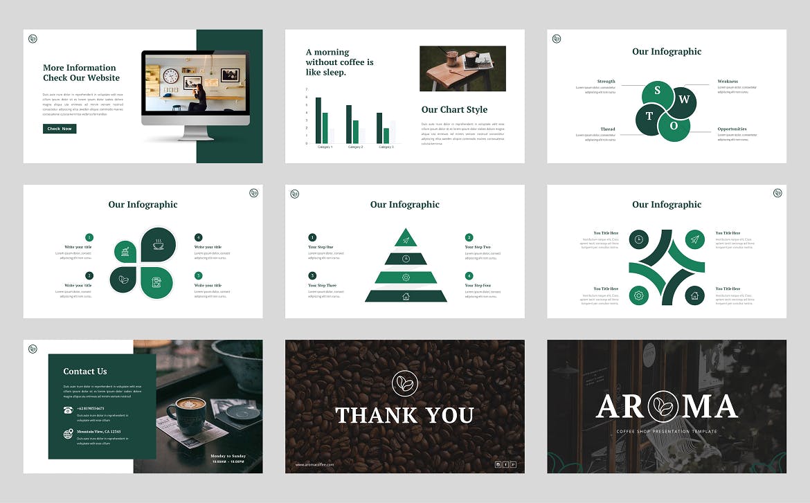 咖啡店和咖啡厅幻灯片演示PPT模板 Aroma – Coffee Shop & Cafe Powerpoint Template 幻灯图表 第2张