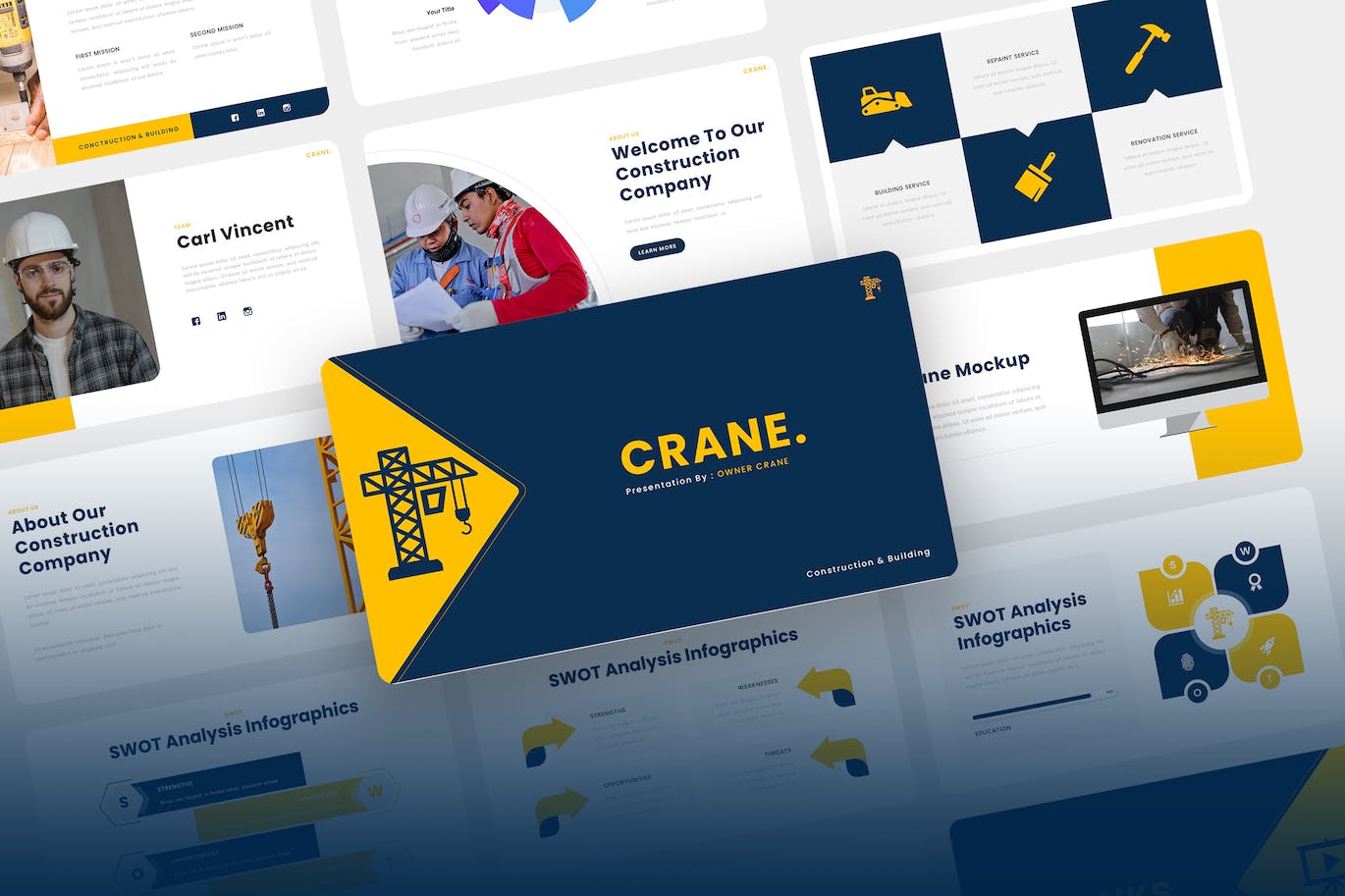 建筑项目方案PPT模板 Crane – Construction PowerPoint Template 幻灯图表 第1张