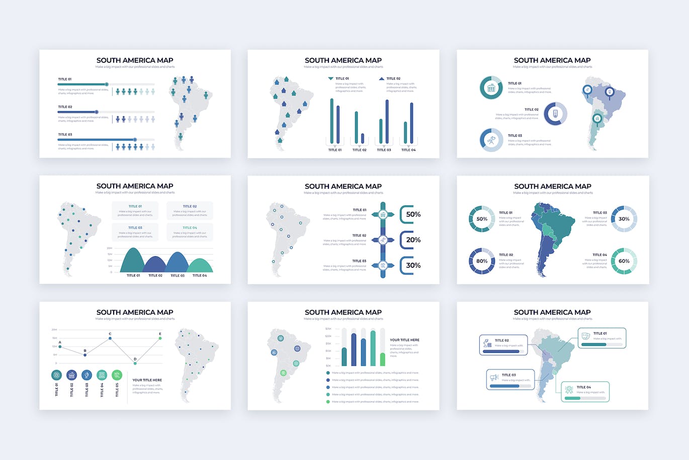 南美洲地图信息图表设计AI矢量模板 South America Map Illustrator Infographics 幻灯图表 第3张