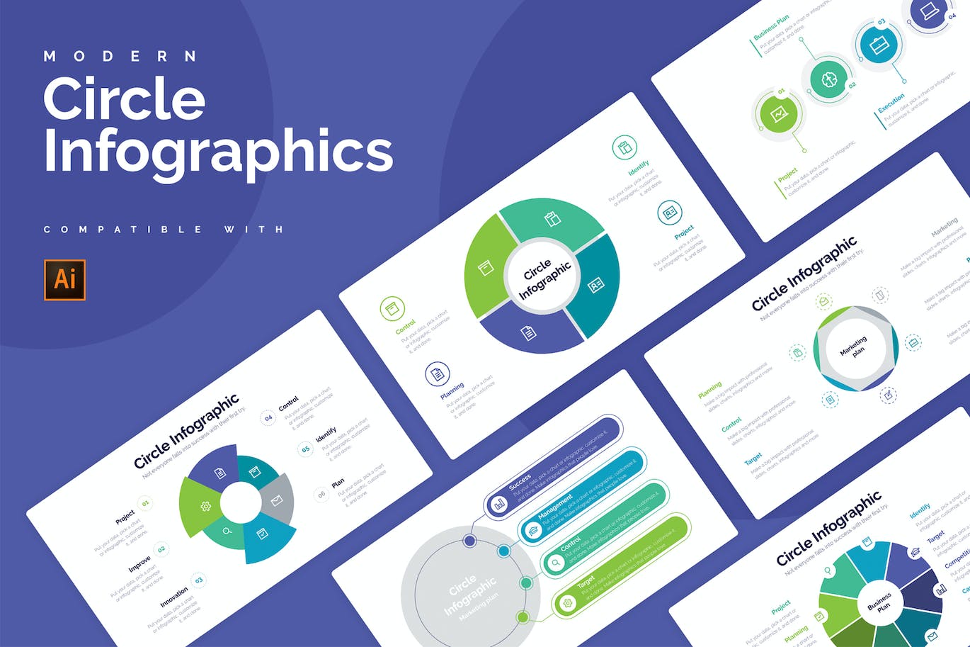 圆形分类信息图表设计AI矢量模板 Business Circle Illustrator Infographics 幻灯图表 第1张