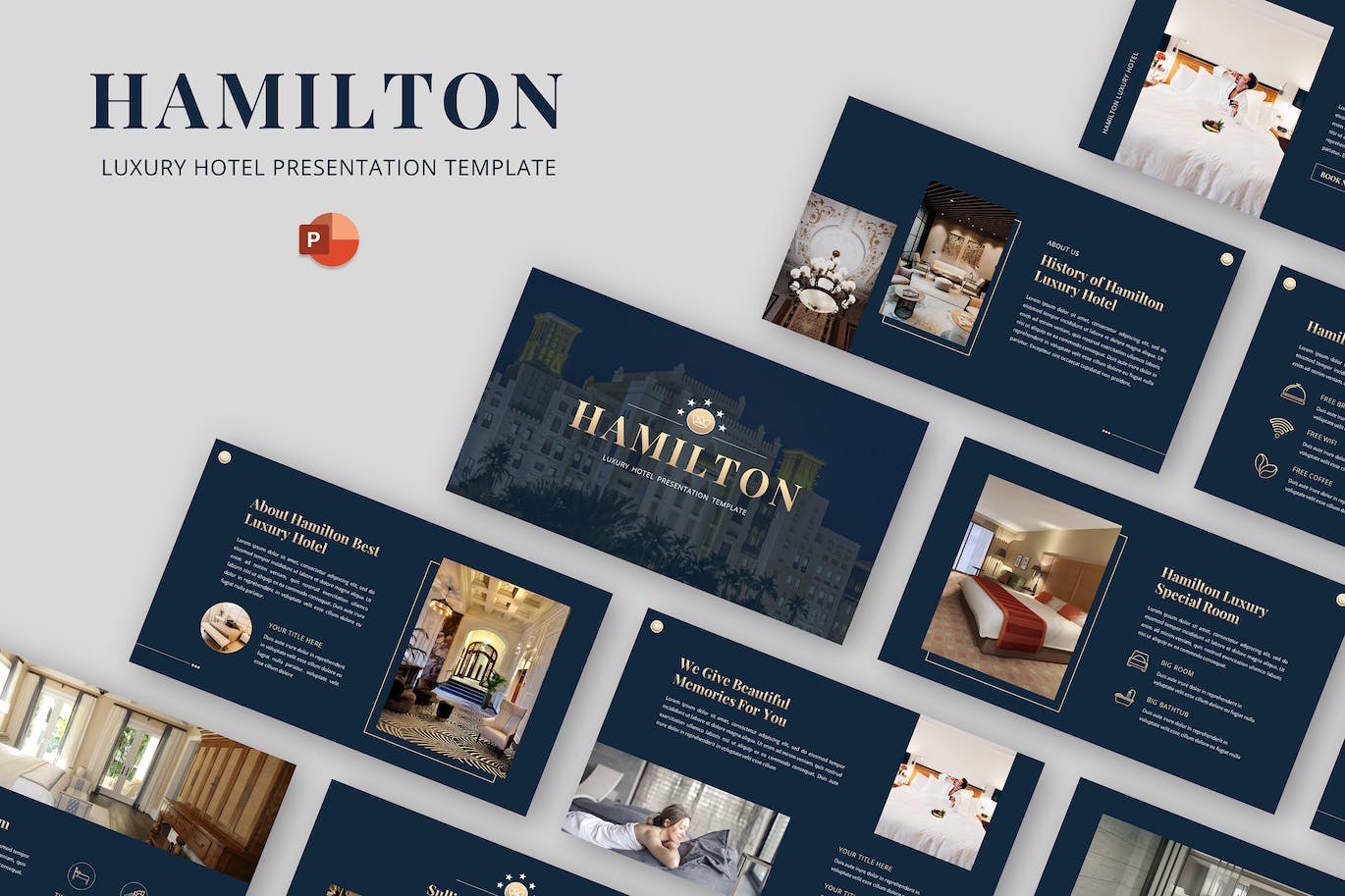 豪华酒店介绍Powerpoint幻灯片模板 Hamilton – Luxury Hotel Powerpoint Template 幻灯图表 第1张