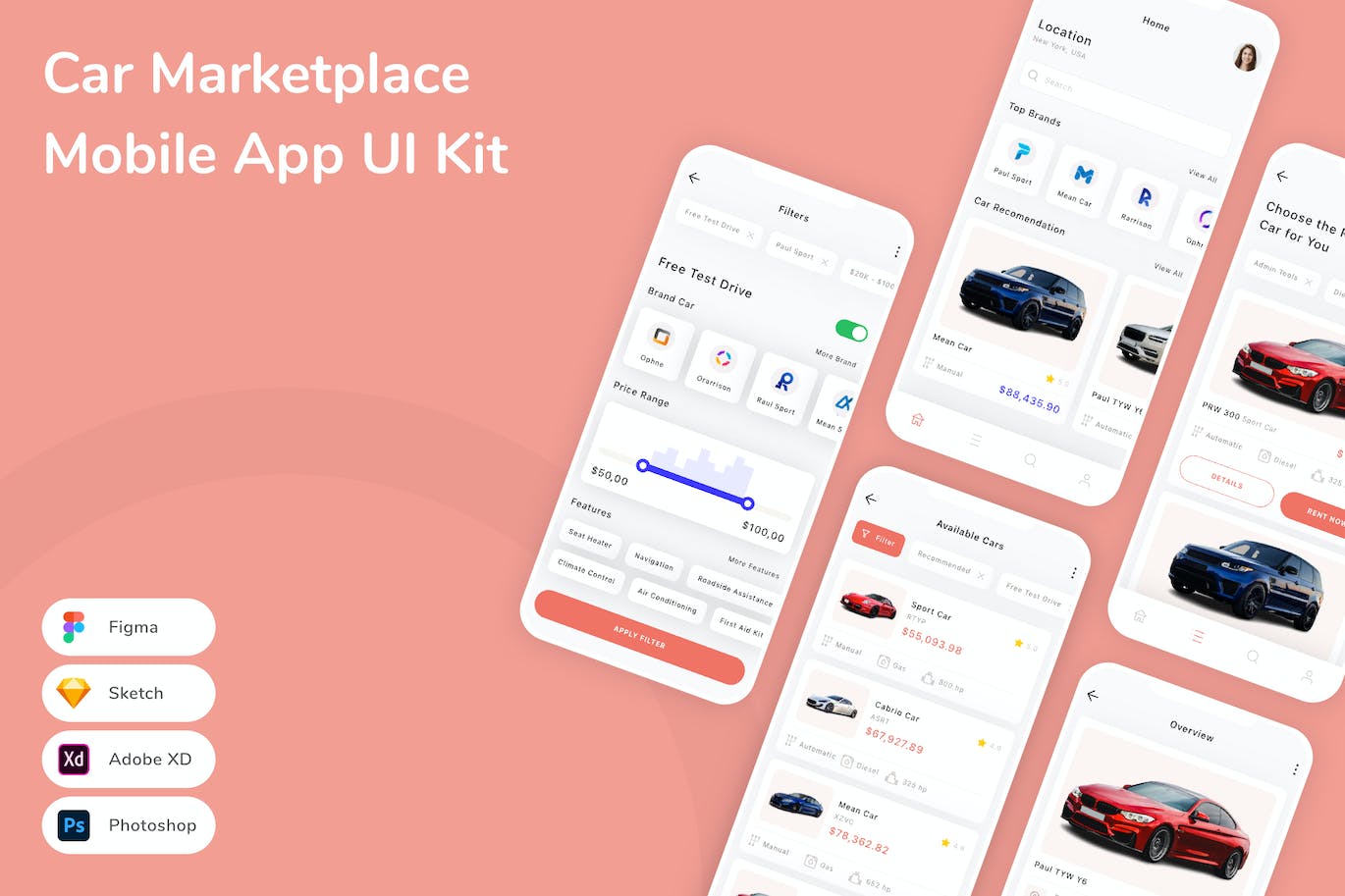 汽车市场App手机应用程序UI设计素材 Car Marketplace Mobile App UI Kit APP UI 第1张