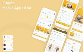 健身App手机应用程序UI设计素材 Fitness Mobile App UI Kit