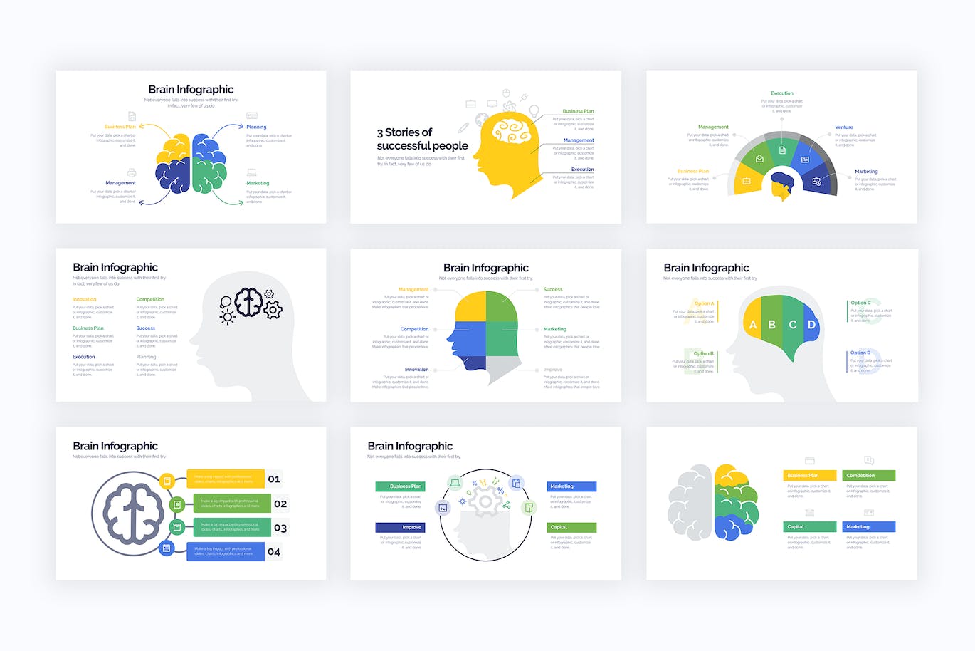 大脑图形信息图表设计AI矢量模板 Business Brain Illustrator Infographics 幻灯图表 第3张