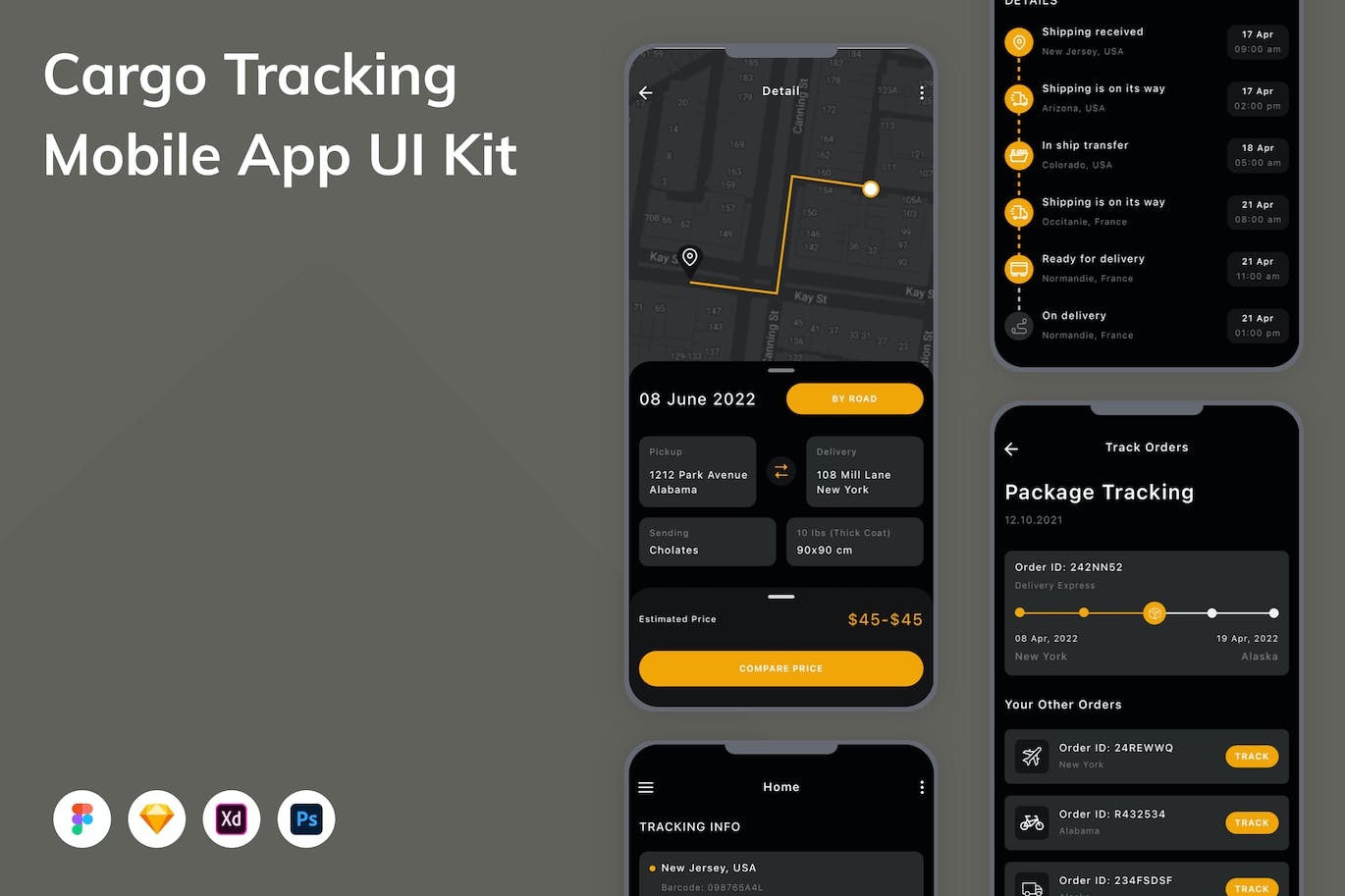 货物追踪应用程序App界面设计UI套件 Cargo Tracking Mobile App UI Kit APP UI 第1张