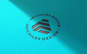 蓝色浮雕工艺Logo设计样机 Embossed Design Mockup