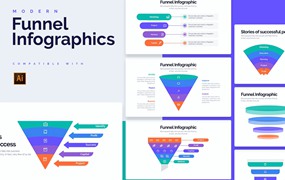 分层漏斗信息图表设计AI矢量模板 Business Funnel Illustrator Infographics