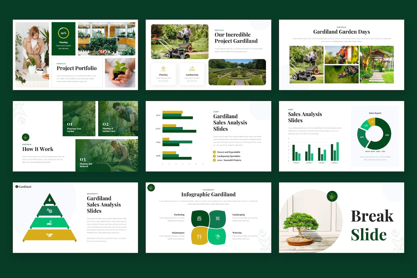 草坪和园林绿化PPT幻灯片设计模板 GARDILAND – Lawn & Landscaping Powerpoint Template 幻灯图表 第2张