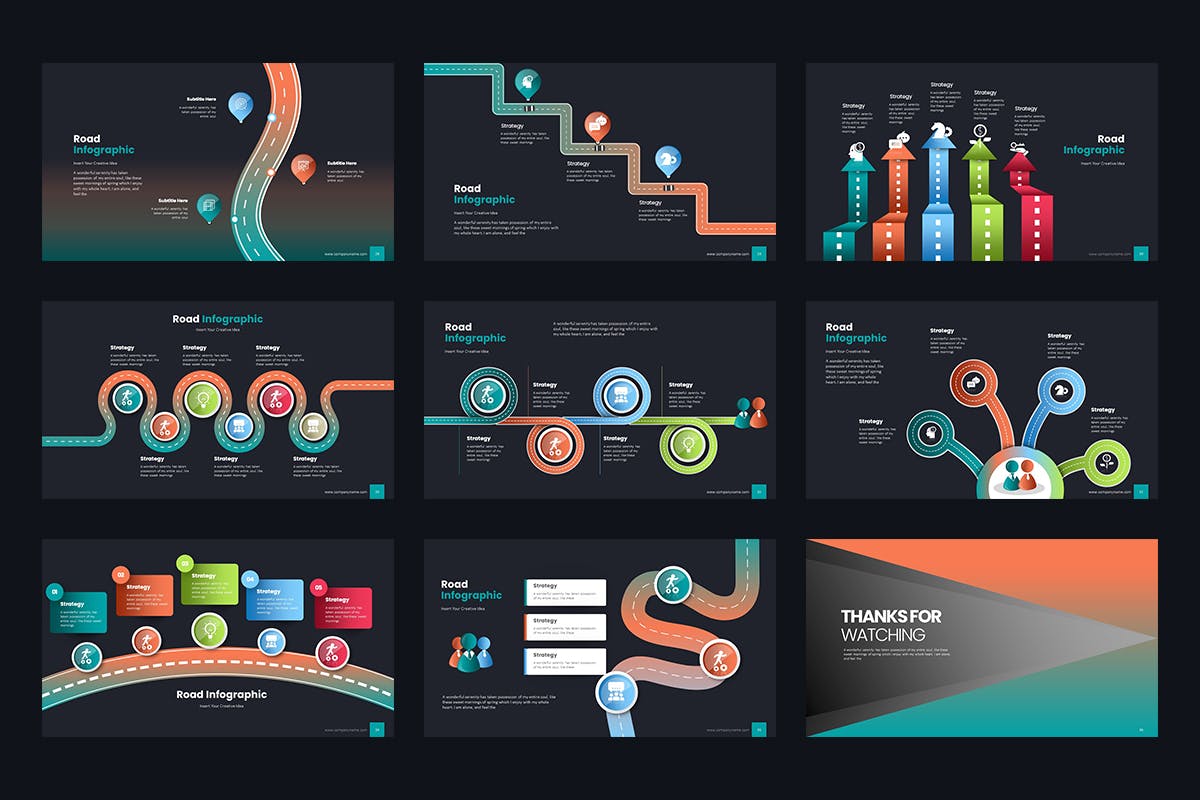 道路信息图表PPT幻灯片设计模板 Road Infographics PowerPoint Presentation 幻灯图表 第5张