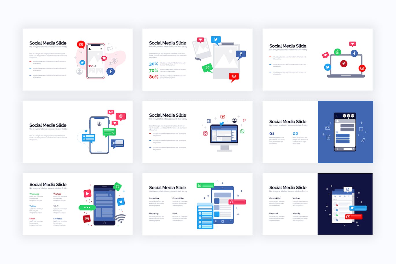 营销社交媒体信息图表设计AI矢量模板 Marketing Social Media Illustrator Infographics 幻灯图表 第3张