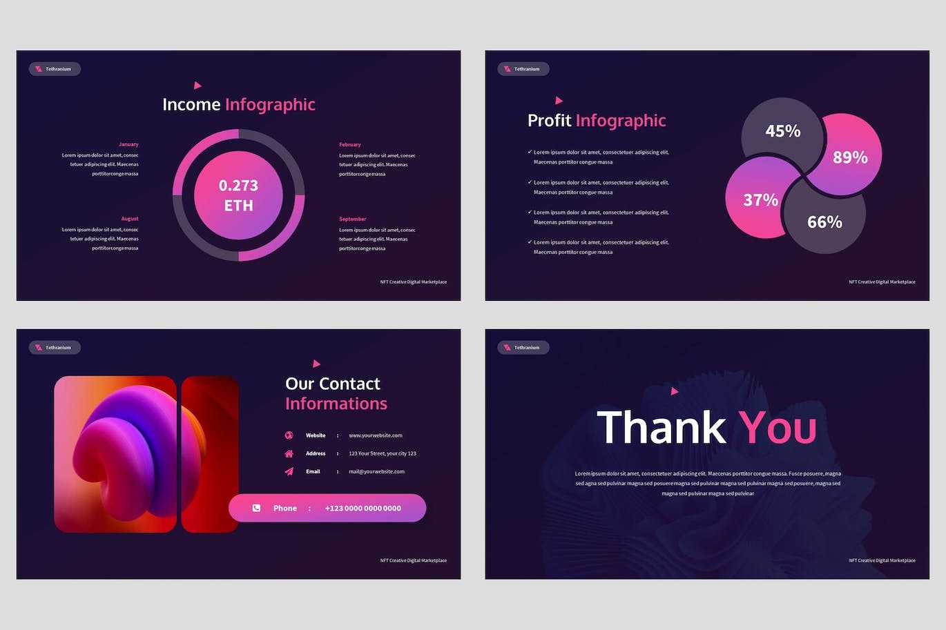 NFT创意数字市场PPT幻灯片模板下载 Tethranium – NFT Creative Powerpoint Template 幻灯图表 第5张