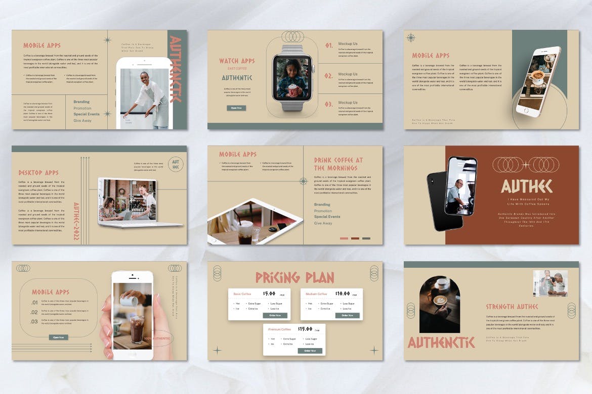 咖啡品牌PPT素材 Authec – Authentic Brands Powerpoint Template 幻灯图表 第4张