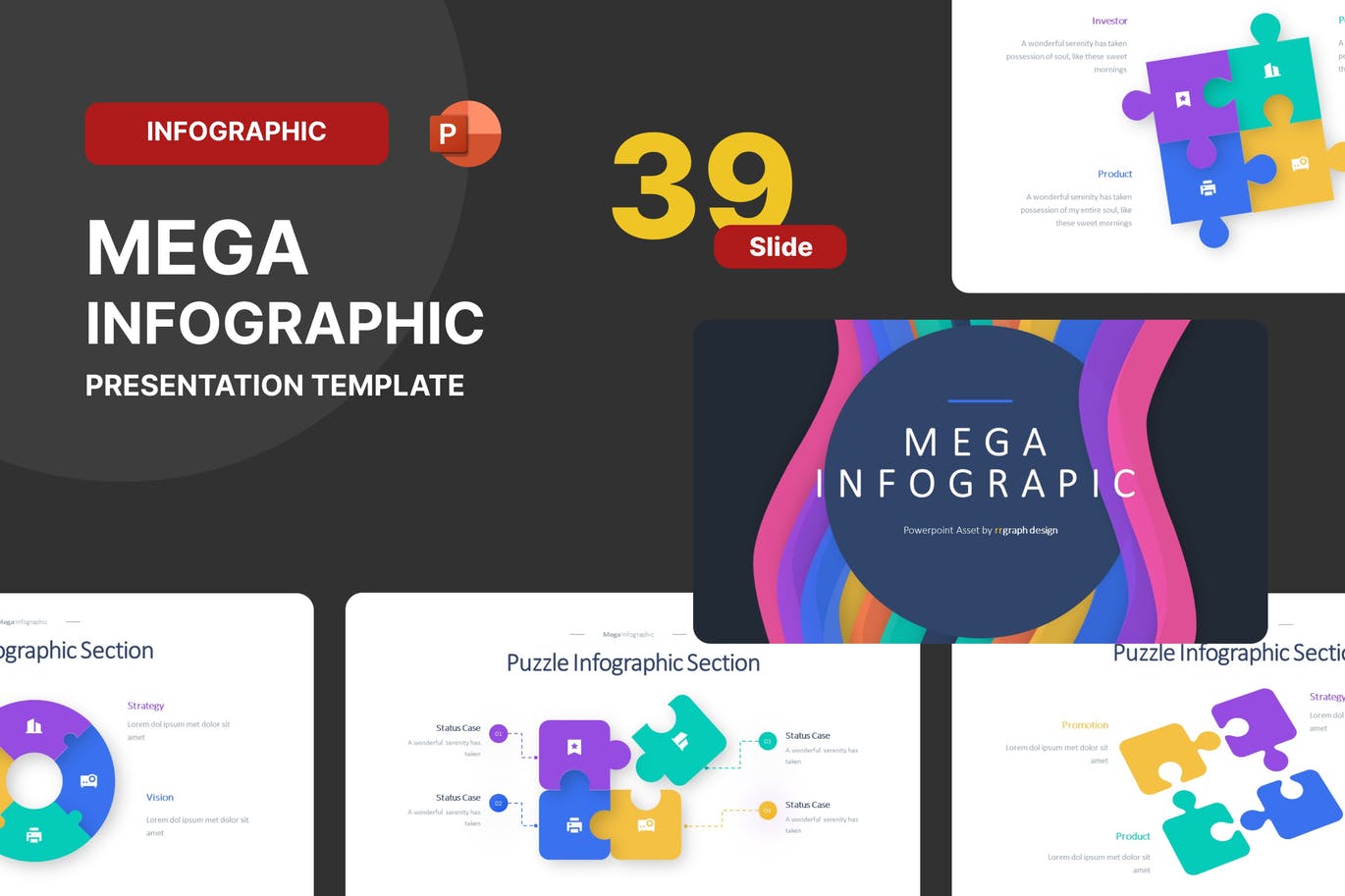 拼图/智能信息图表Powerpoint模板下载 Puzzle & Chart Infographic PowerPoint Template 幻灯图表 第1张