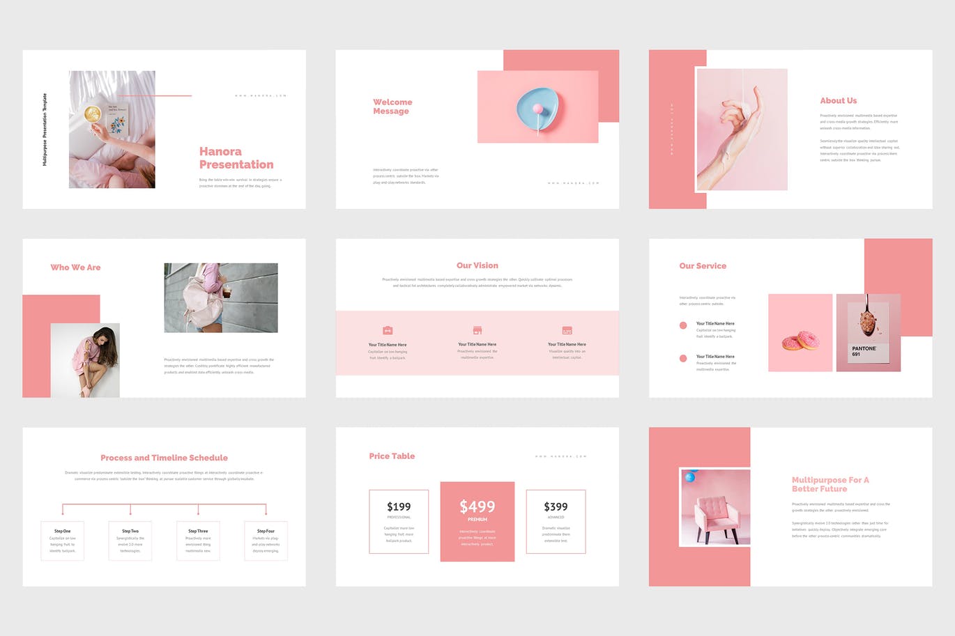 多用途粉色PPT设计模板 Hanora – Multipurposes Pink Powerpoint Template 幻灯图表 第5张