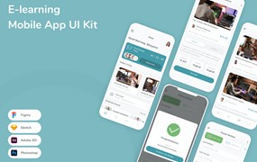 电子在线学习应用程序App界面设计UI套件 E-learning Mobile App UI Kit