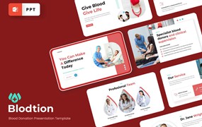 献血活动PPT幻灯片模板下载 BLODTION – Blood Donation Powerpoint Template
