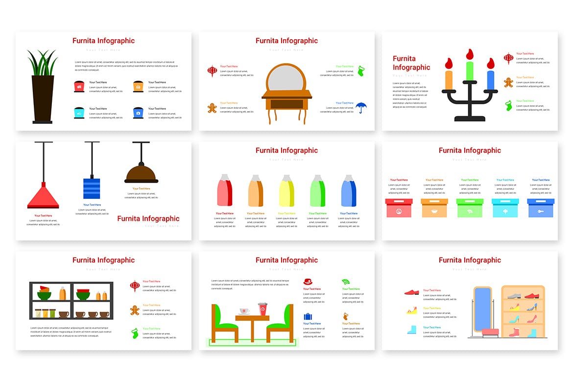 家具元素信息图表PPT幻灯片模板 Furnita Infographic – Powerpoint Template 幻灯图表 第2张