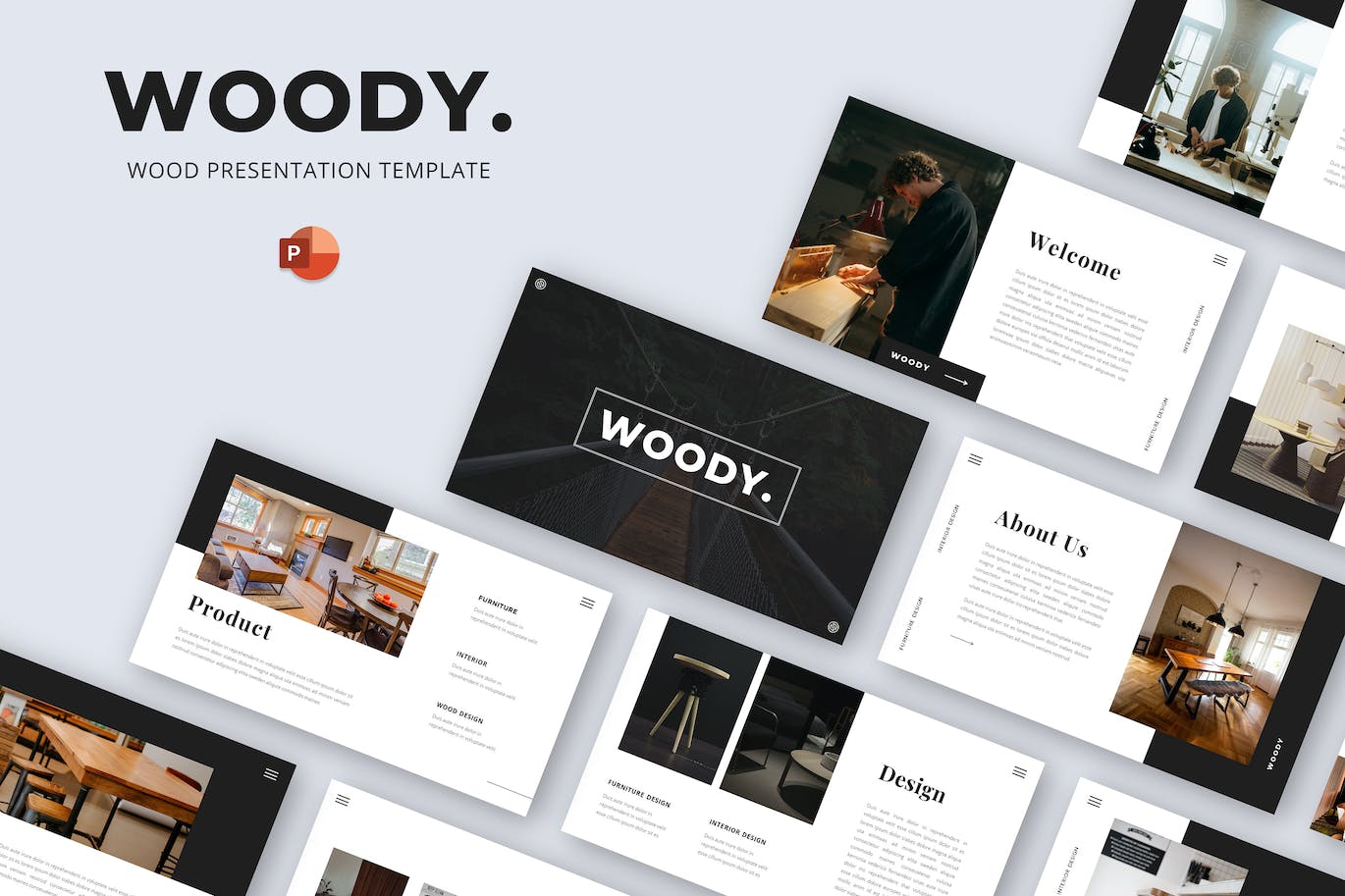 木材家具Powerpoint幻灯片模板 WOODY – Wood PowerPoint Presentation Template 幻灯图表 第1张