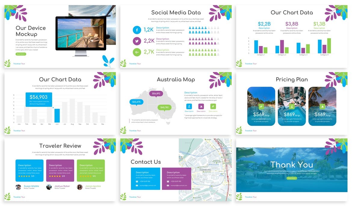 旅行社机构PPT幻灯片设计模板 Travelian – Travel Agency Powerpoint Template 幻灯图表 第2张