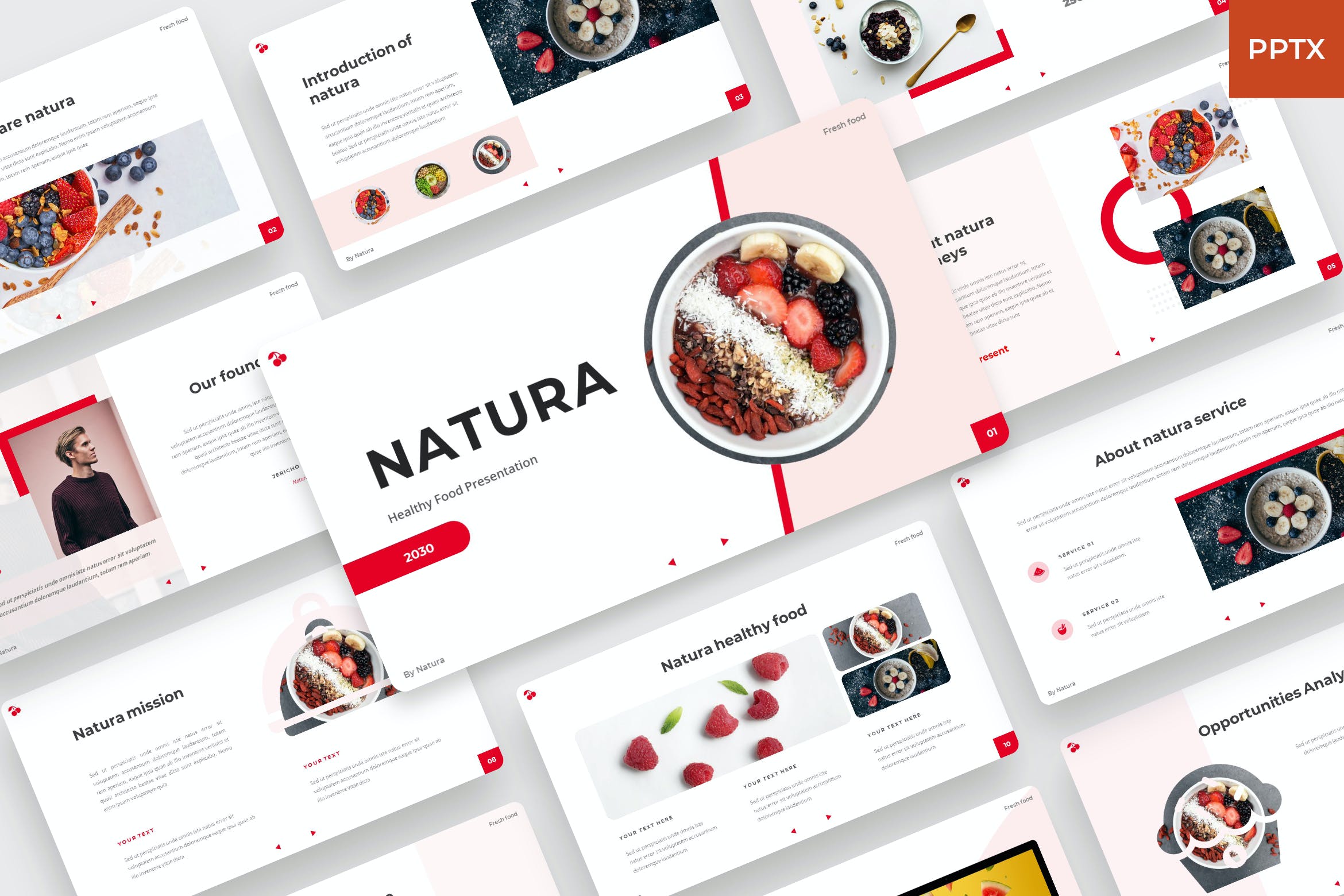 健康水果食品Powerpoint幻灯片模板 NATURA – Healthy food PowerPoint Template 幻灯图表 第1张