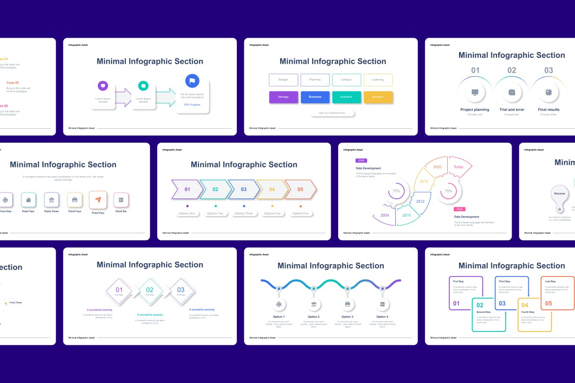 极简步骤流程信息图表素材 Minimal Infographic Asset Illustrator 幻灯图表 第2张