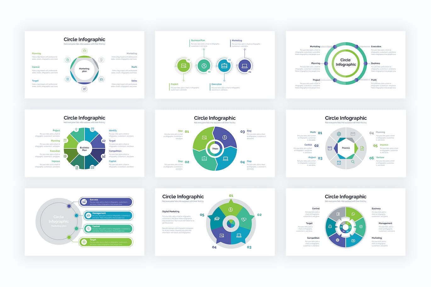 圆形分类信息图表设计AI矢量模板 Business Circle Illustrator Infographics 幻灯图表 第3张