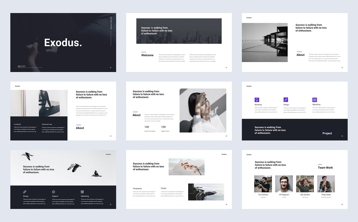 极简风格商业工作报告Powerpoint幻灯片模板 Exodus – Minimal Bussines Powerpoint Template 幻灯图表 第2张
