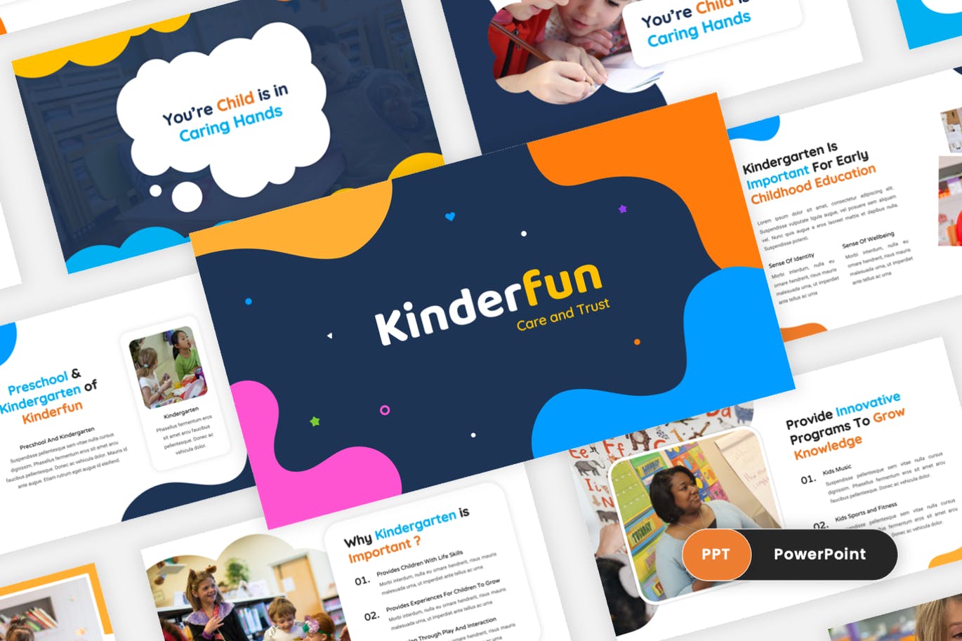 幼儿园&学前教育Powerpoint模板 Kinderfun – Kindergarten & Preshool PowerPoint 幻灯图表 第1张