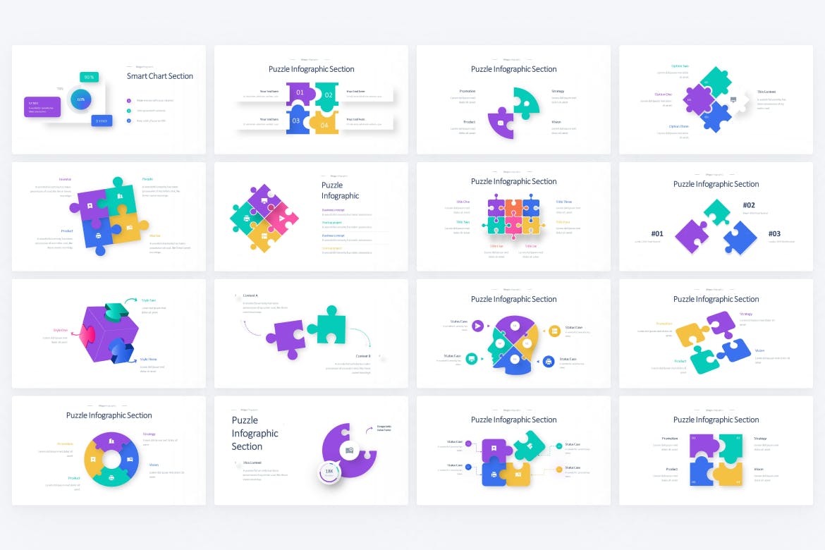 拼图/智能信息图表Powerpoint模板下载 Puzzle & Chart Infographic PowerPoint Template 幻灯图表 第2张