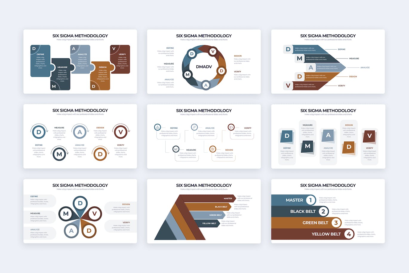 六西格玛方法信息图表矢量模板 Six Sigma Methodology Illustrator Infographics 幻灯图表 第2张