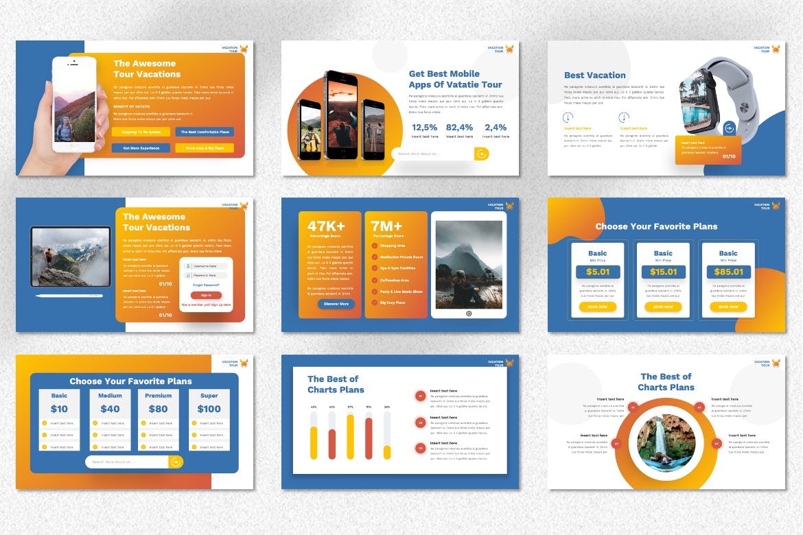 度假假期PPT幻灯片模板素材 Vatatie – Vacation Powerpoint Template 幻灯图表 第3张