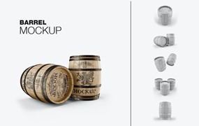 木桶酒桶Logo设计样机 Set Wooden Barrels Mockup