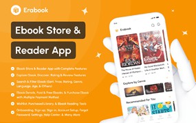 电子书商店和阅读器App应用程序UI套件