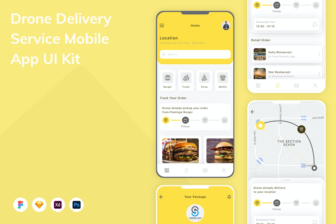 无人机交付配送服务应用程序App界面设计UI套件 Drone Delivery Service Mobile App UI Kit APP UI 第1张