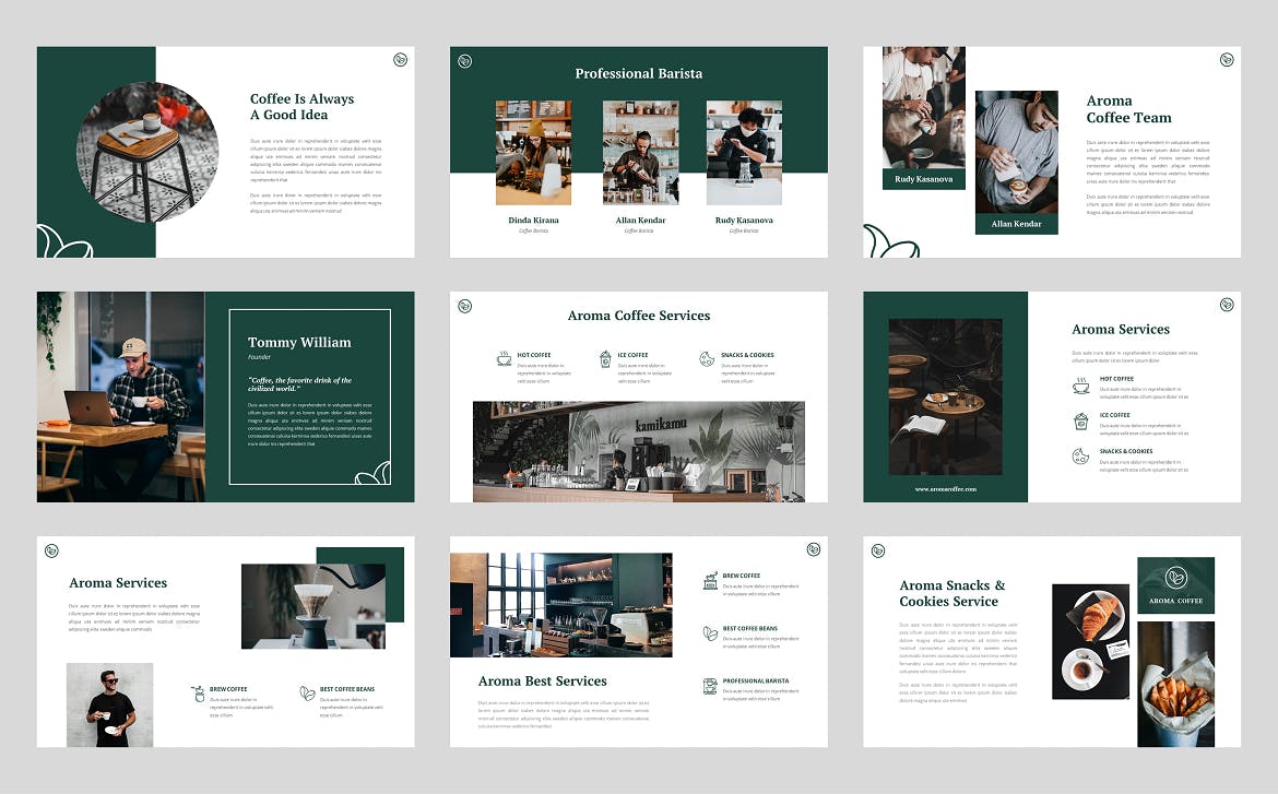 咖啡店和咖啡厅幻灯片演示PPT模板 Aroma – Coffee Shop & Cafe Powerpoint Template 幻灯图表 第3张