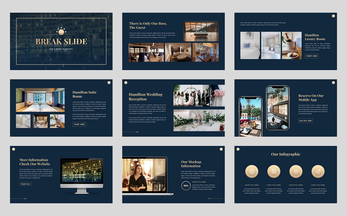 豪华酒店介绍Powerpoint幻灯片模板 Hamilton – Luxury Hotel Powerpoint Template 幻灯图表 第4张