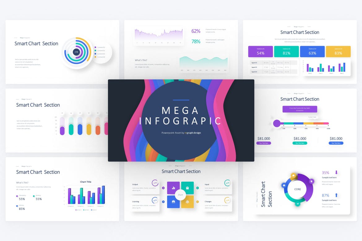 拼图/智能信息图表Powerpoint模板下载 Puzzle & Chart Infographic PowerPoint Template 幻灯图表 第3张