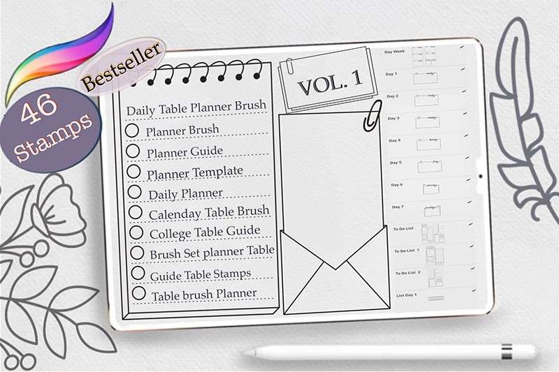 日历表格手帐图案Procreate笔刷 笔刷资源 第1张