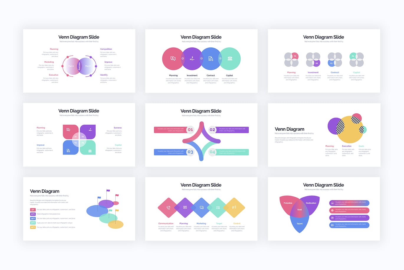 文氏图/维恩图信息图表设计AI矢量模板 Business Venn Diagrams Illustrator Infographics 幻灯图表 第3张