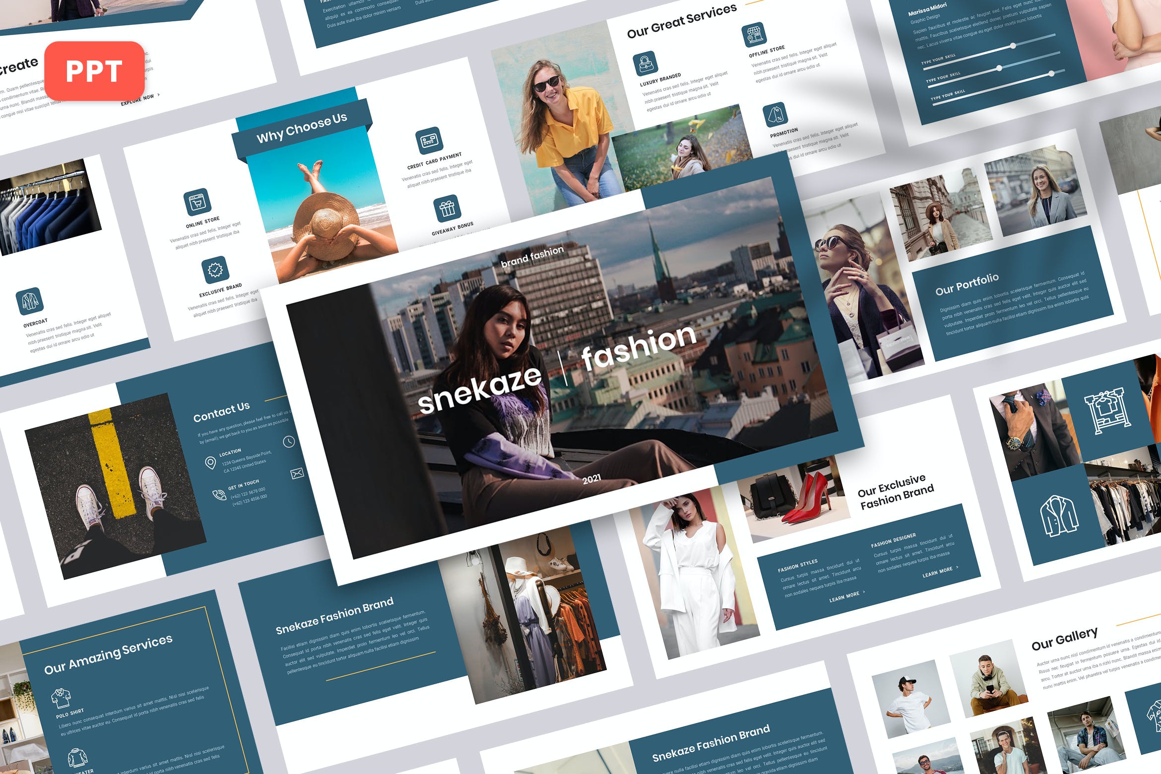 时尚品牌PPT演示文稿 Snekaze – Fashion PowerPoint Template 幻灯图表 第1张