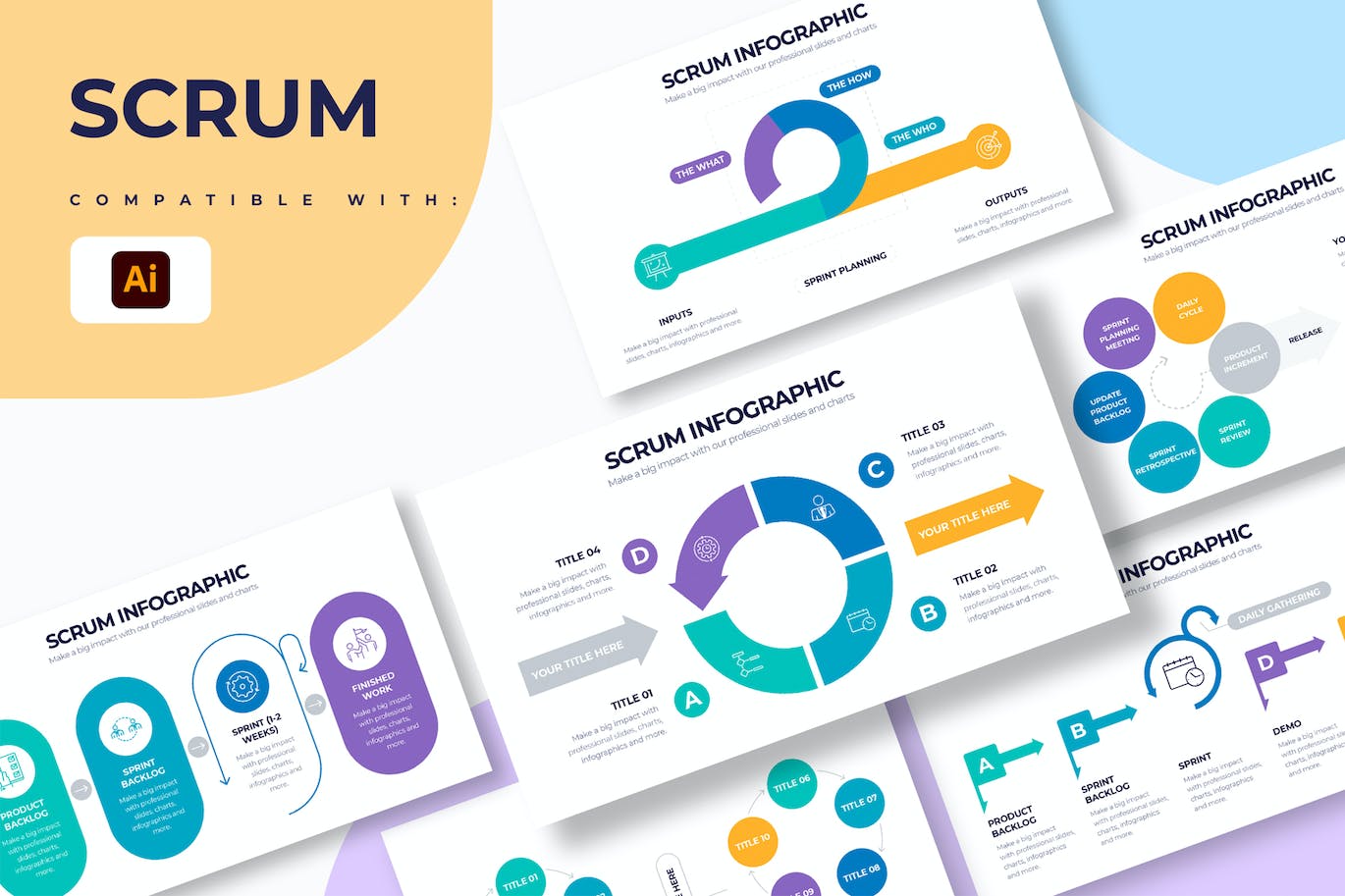 项目管理信息图表设计AI矢量模板 Business Scrum Illustrator Infographics 幻灯图表 第1张