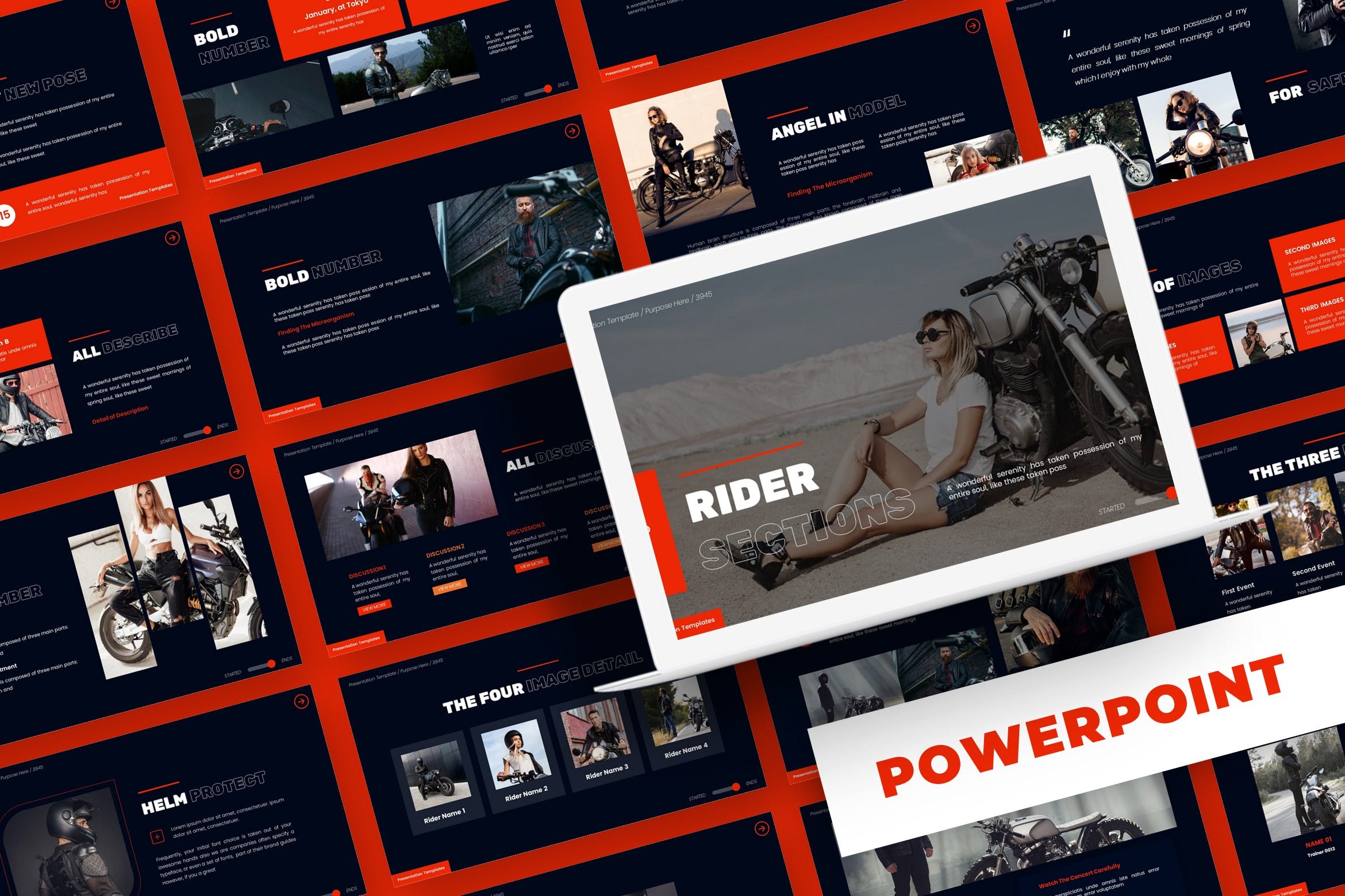 摩托车文化演示文稿PPT模板 Rider Section – Powerpoint Template 幻灯图表 第1张