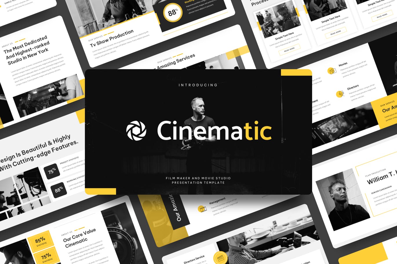 电影制作人和电影制片厂PPT演示文稿 Film Maker and Movie Studio PowerPoint Template 幻灯图表 第1张